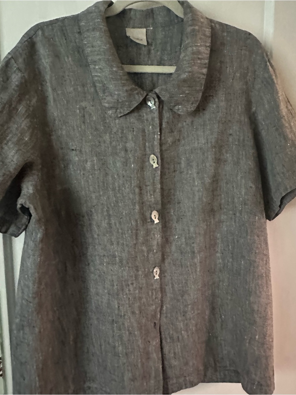 Grey linen short sleeve blouse, xl